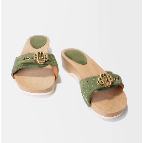 NEW In Box Maje Clover Logo Green Natural Sandals size 38 - Picture 1 of 8